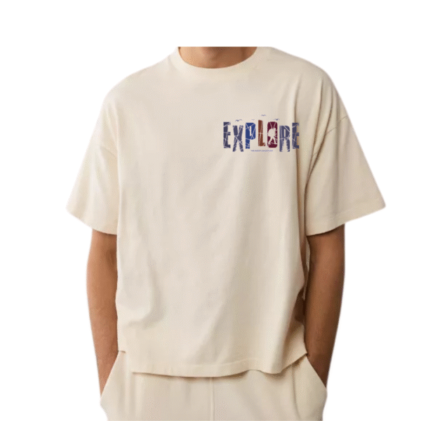 EXPLORE Cream Oversized T-Shirt - Image 2
